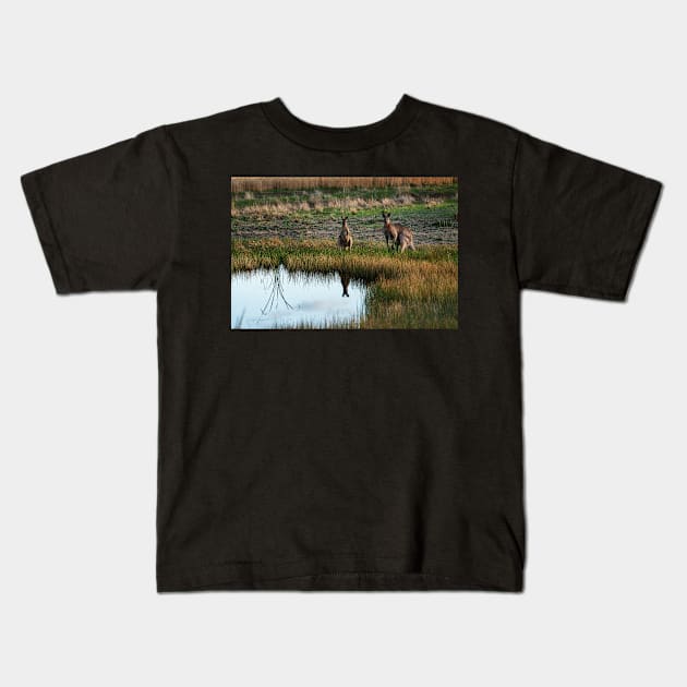 Kangaroos at Grandpa's farm Kids T-Shirt by Bevlyn